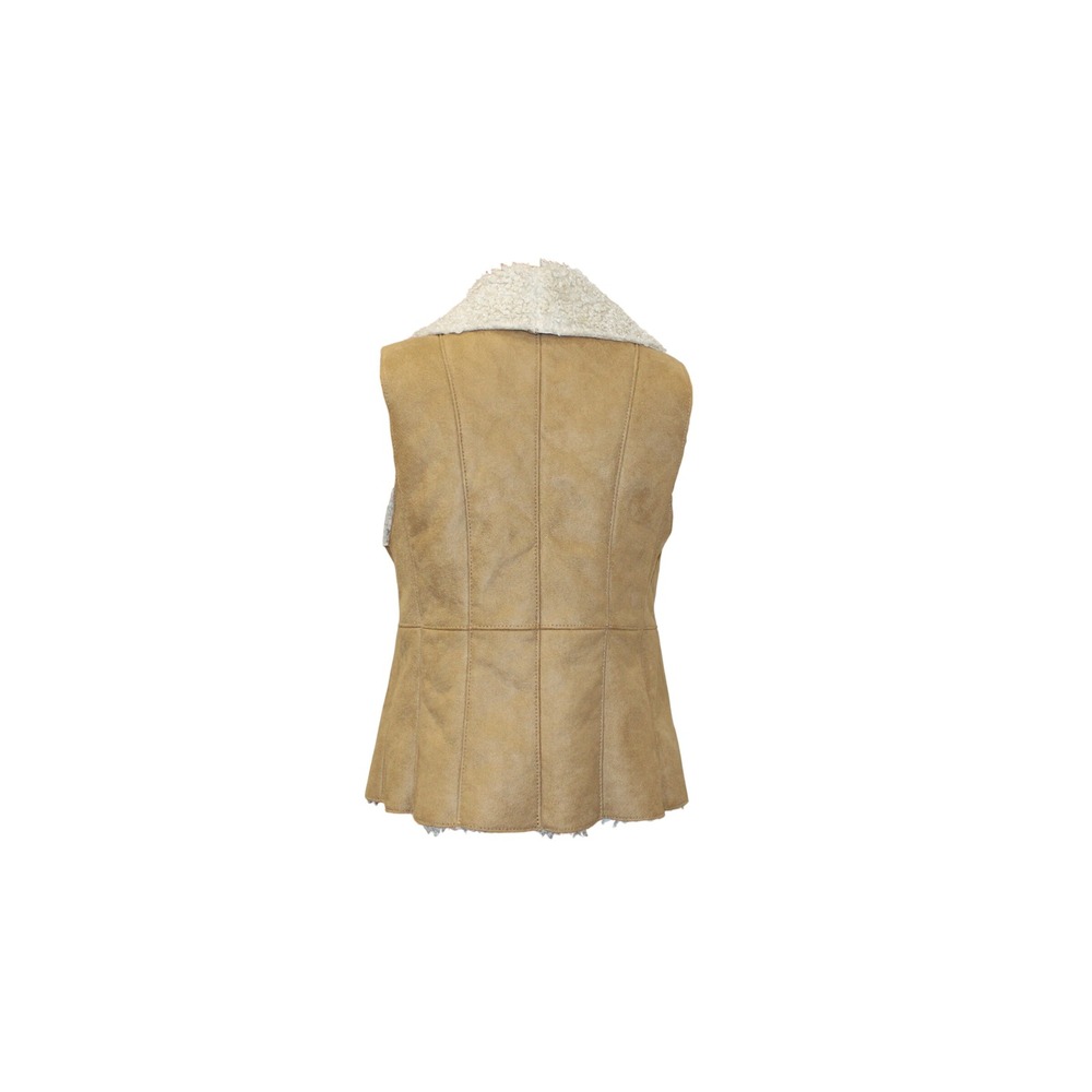 Talbots Faux Shearling Suede Vest SP Tan Open Front Cozy Western Layer - Picture 4 of 6